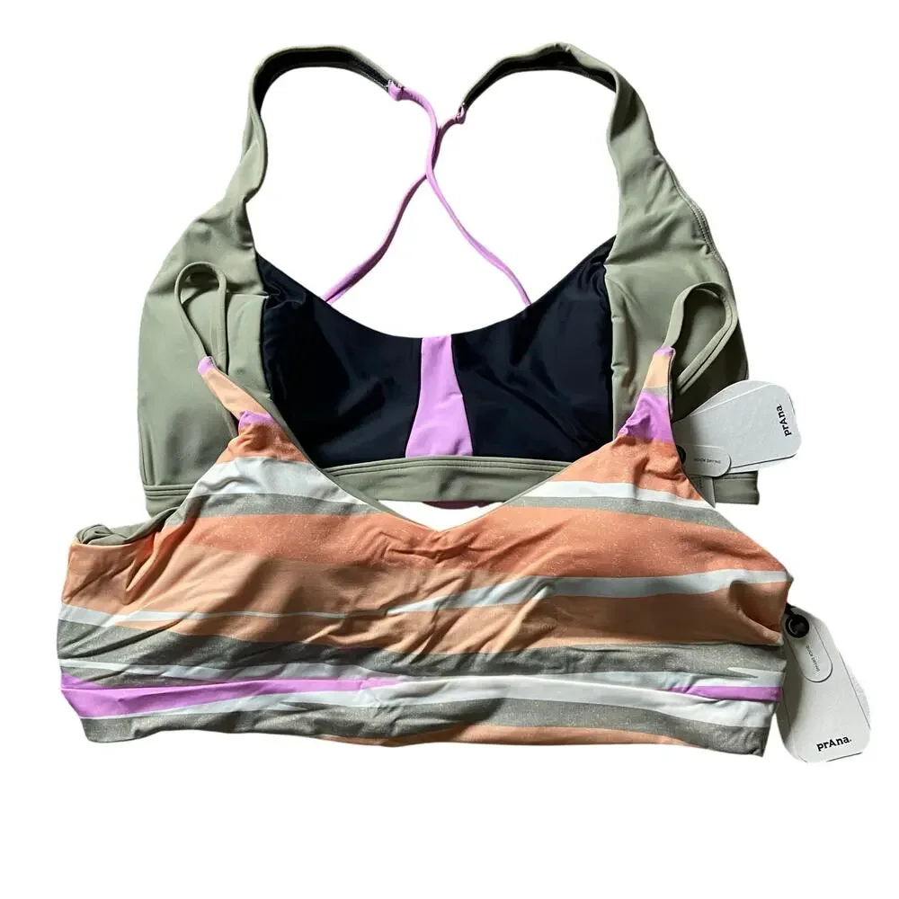 Prana Tulum & Willow Falls Reversible Top XL Black Color Block Waves Swim Set